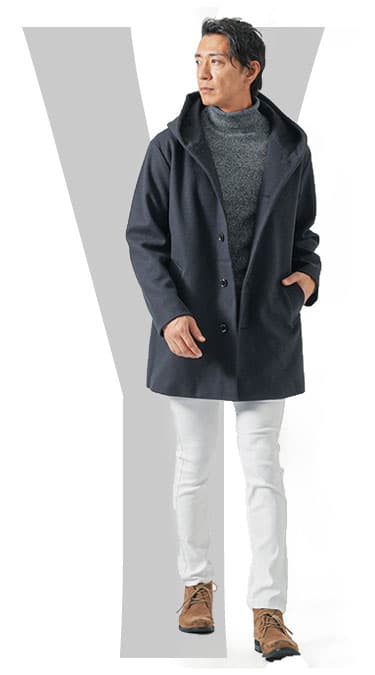 メンズの白スキニーパンツのYラインコーデ