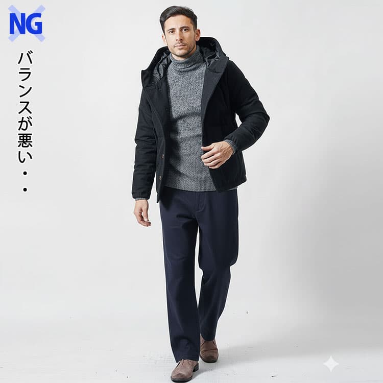 ストレートパンツを合わせた40代太め男性のコーデ例