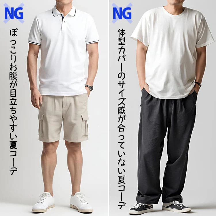 中年太りぽっちゃり体型の40代50代メンズがしてはいけないコーデ例