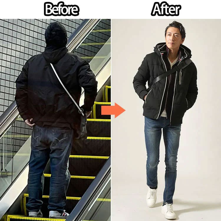 50代メンズのマネキン買いする前と後の比較画像