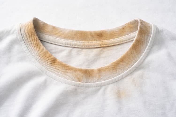 襟が汚れている白Tシャツ