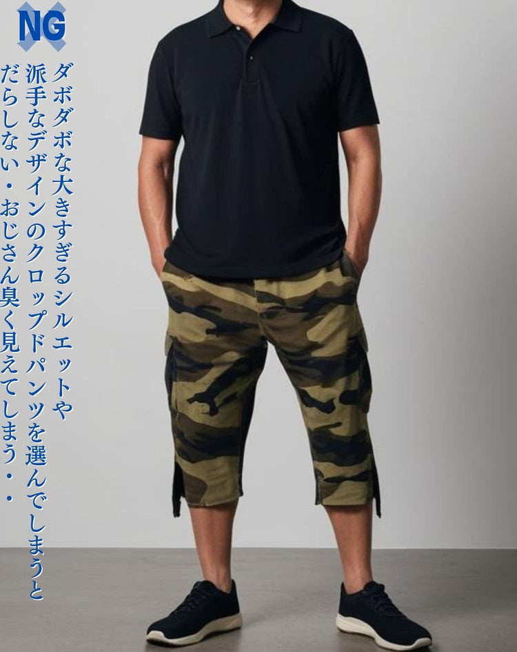 時代遅れの原因となりダボダボかつ派手なデザインのクロップドパンツ例