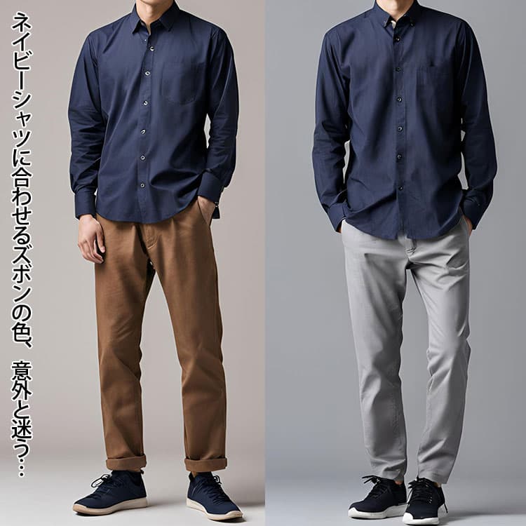 ネイビーシャツに合うパンツの色に迷うコーデ例