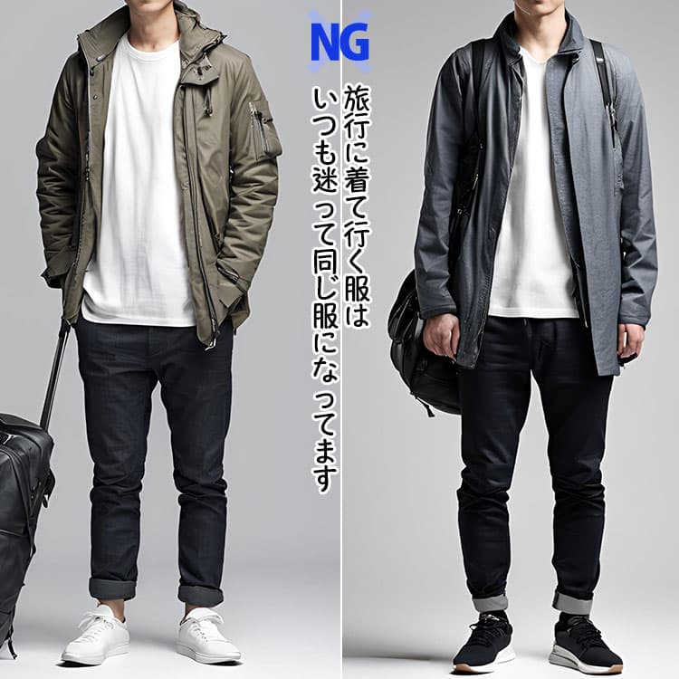 旅行に着て行く服はいつも迷って同じ服になってます