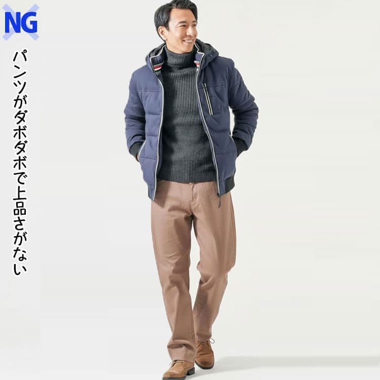 ニットにゆったりしたズボンを合わせたメンズコーデ例