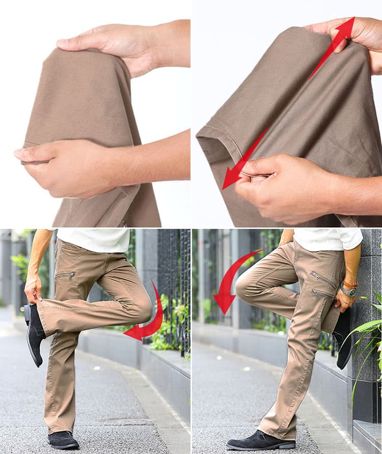 ストレッチの効いたきれいなシルエットのズボンの素材画像