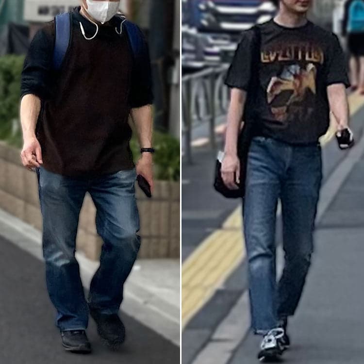 パンツのシルエットがダサい残念なコーデをした男性の例