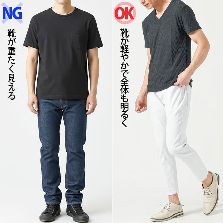 スニーカーがゴツすぎると全体が暑苦しく見えてしまう!白・グレーの軽快なスニーカーを選ぼう