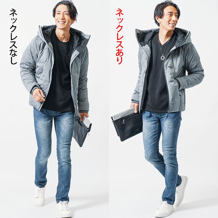メンズネックレスのありなしの比較画像