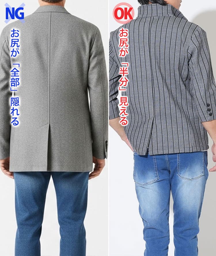 後ろから見るとお尻が半分見える程度