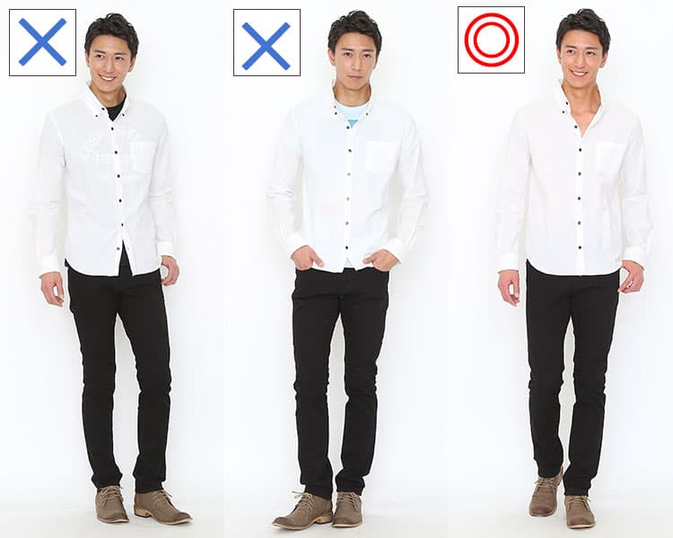 シャツのインナーが見える対策にはUネックやVネックのTシャツがおすすめ