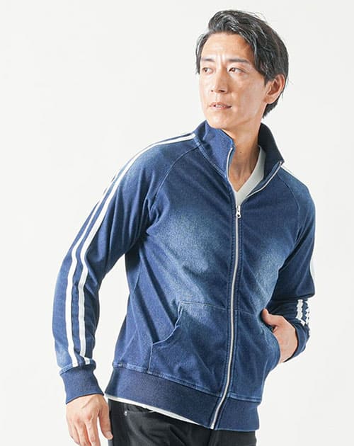 ライン入り長袖トラックデニムジャケット