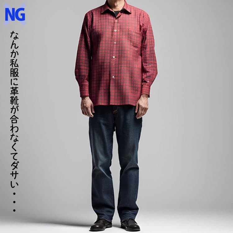 私服に革靴を合わせたけどダサい例