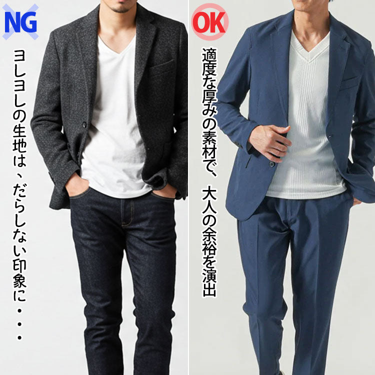 ヨレヨレの生地と適度な厚みの生地との比較