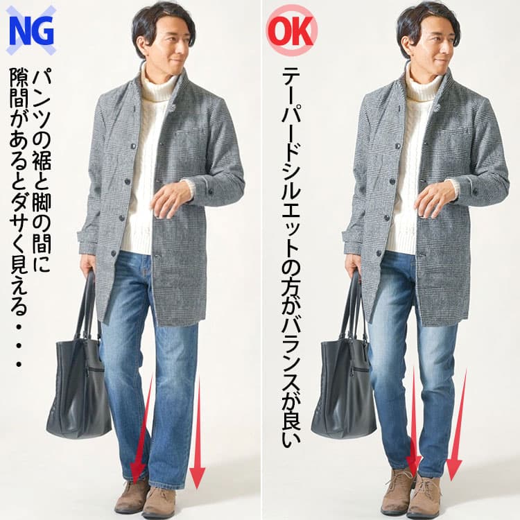 ストレートシルエットのジーンズとテーパードシルエットジーンズの比較例