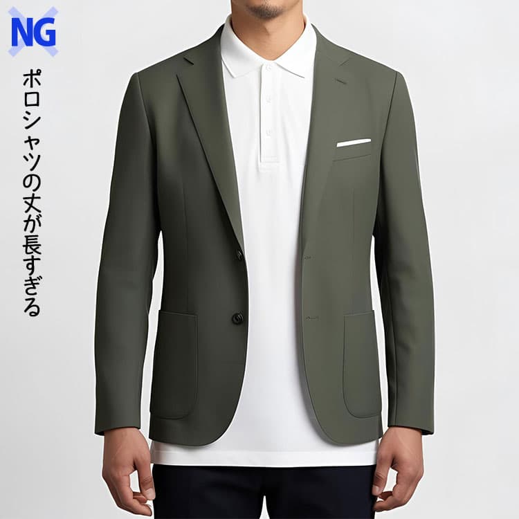 ポロシャツの丈が長いとバランスが悪いコーデ