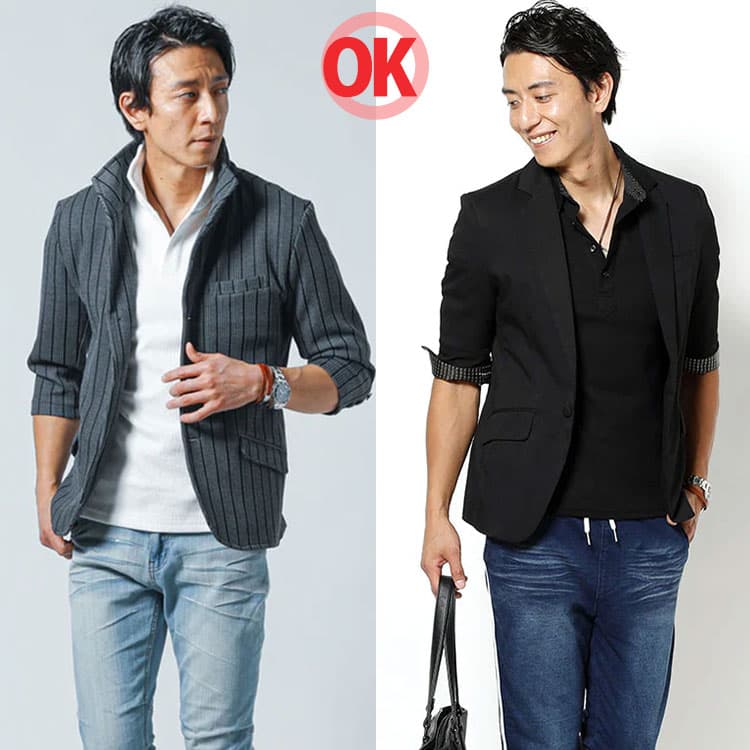 ポロシャツ×ジャケット適切な丈のコーデ