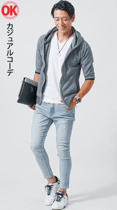 ライトブルーデニムを使ったカジュアルコーデ例