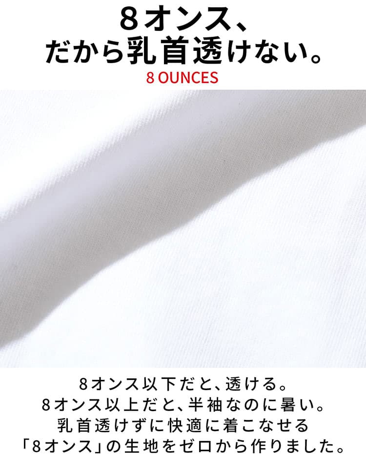 肌が透けにくい8オンスの厚手白Tシャツ画像