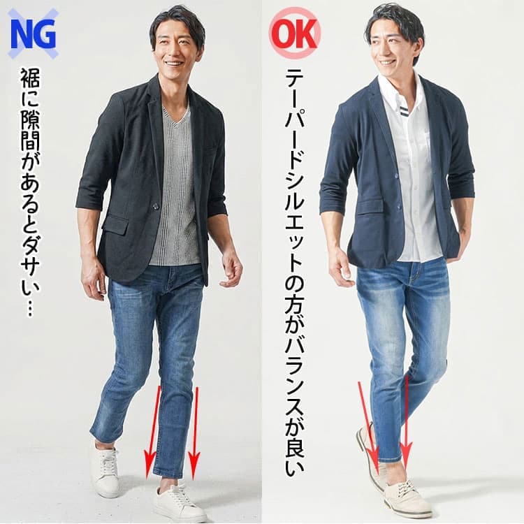ストレートシルエットのジーンズとテーパードシルエットジーンズの比較例