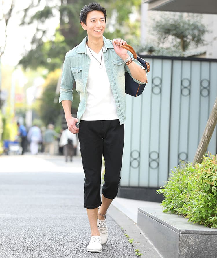 シンプルデザインストレッチクロップドパンツ