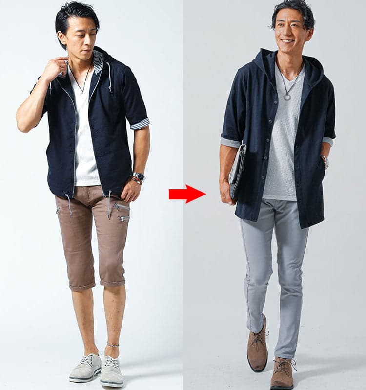 50代メンズにおすすめのセミロングパーカーでスタイリッシュなコーデ例