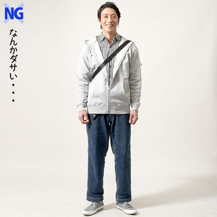 ダサいアンクル丈デニムを選んだ場合のコーデ例