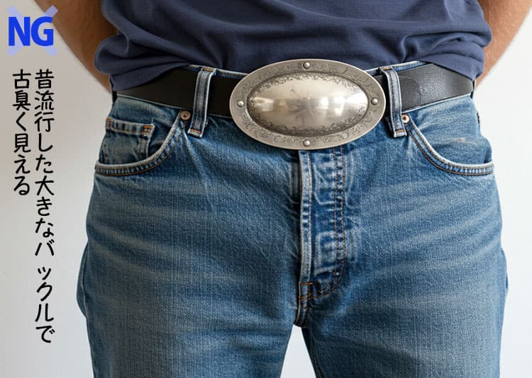 昔流行した大きなバックルで古臭く見えるNG画像