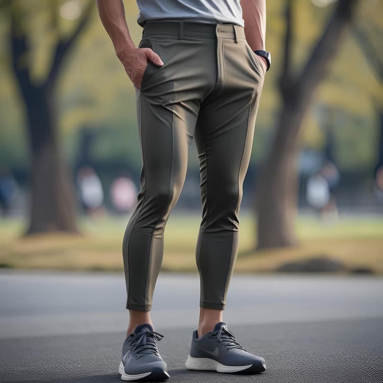 細身のアンクルパンツにランニングシューズを合わせたダサいコーデ例