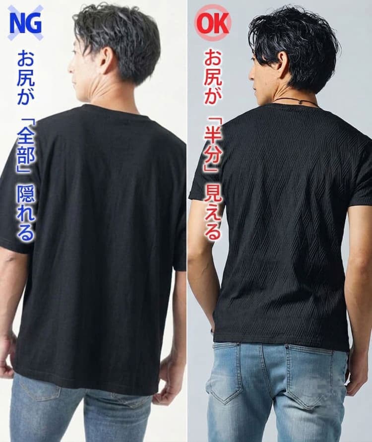 後ろから見るとお尻が半分見える程度