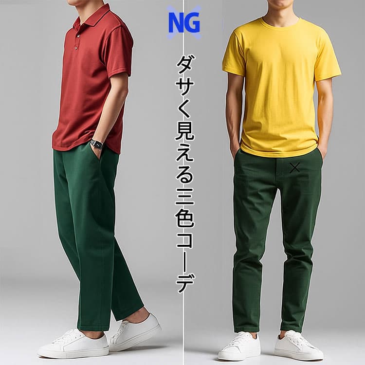 ダサく見える三色コーデのNG例