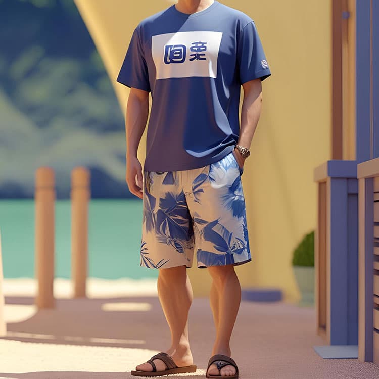 プリントTシャツとカラフル柄の短パンを合わせたダサいコーデ例