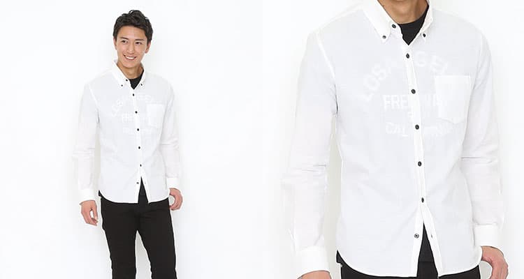 白シャツのインナーとして黒のTシャツを着た例