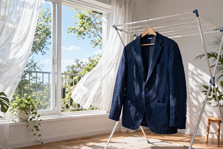 サマージャケットを風通しのよい部屋で干している様子