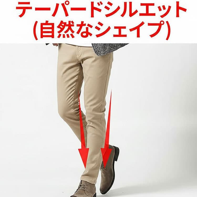 テーパードシルエットのチノパンのイメージ画像