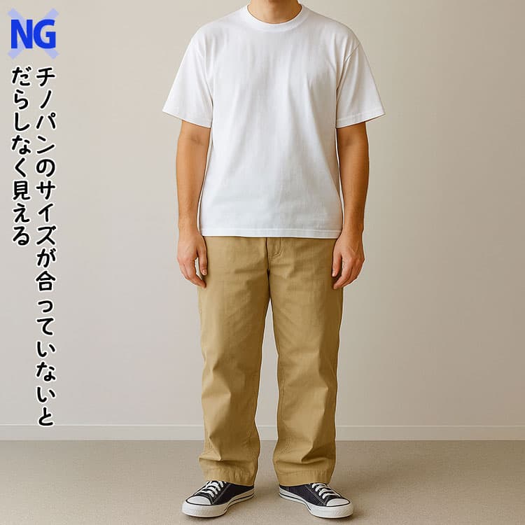 チノパンのサイズが合っていないとだらしなく見える