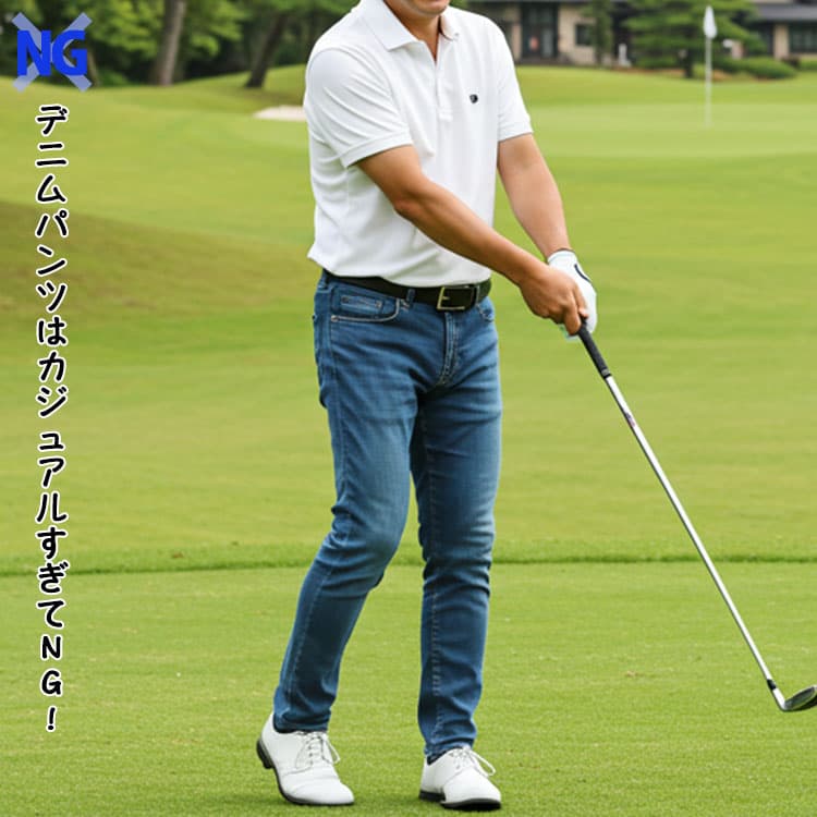ジーンズ（デニムパンツ）をはいたNGゴルフコーデ例