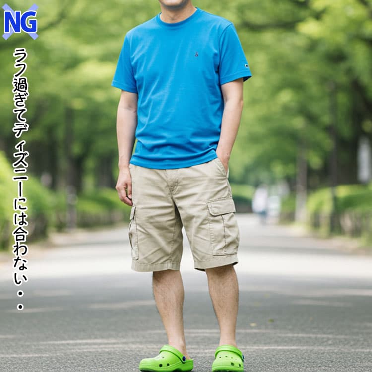 40代メンズがディズニーで避けるべきクロックスコーデ例