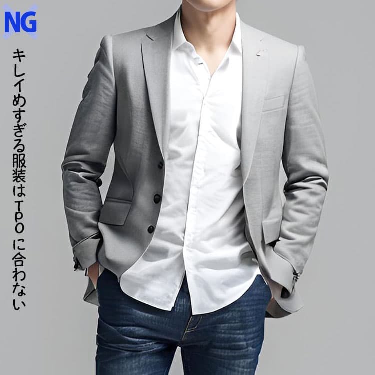 ジャケットなどキレイめすぎる服装は海デートのTPOに合わない