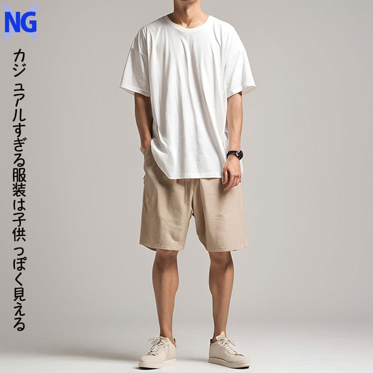 カジュアルすぎる服装は子供っぽく見える