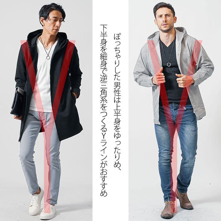 メンズのぽっちゃり体型にはYラインシルエットがおすすめのイメージ画像