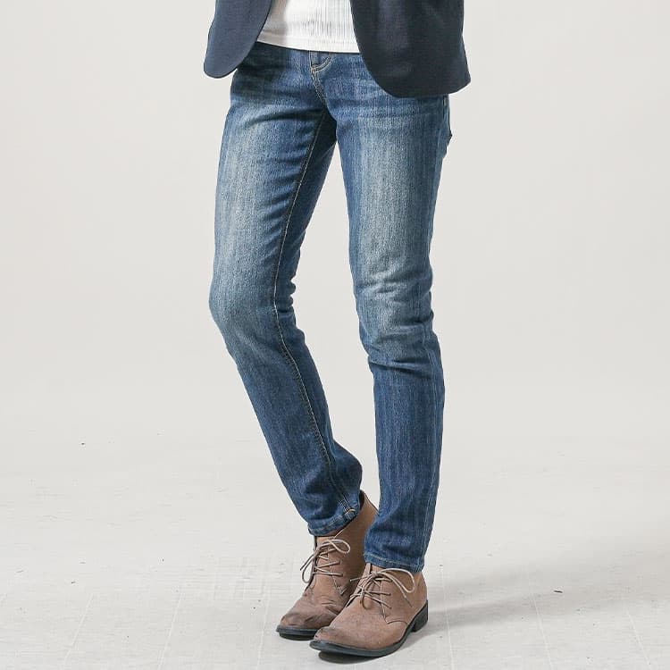 スーパーストレッチスキニーテーパードデニムパンツ