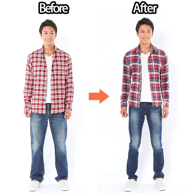 シャツがオーバーサイズの襟シャツとシルエットのきれいな襟シャツの比較