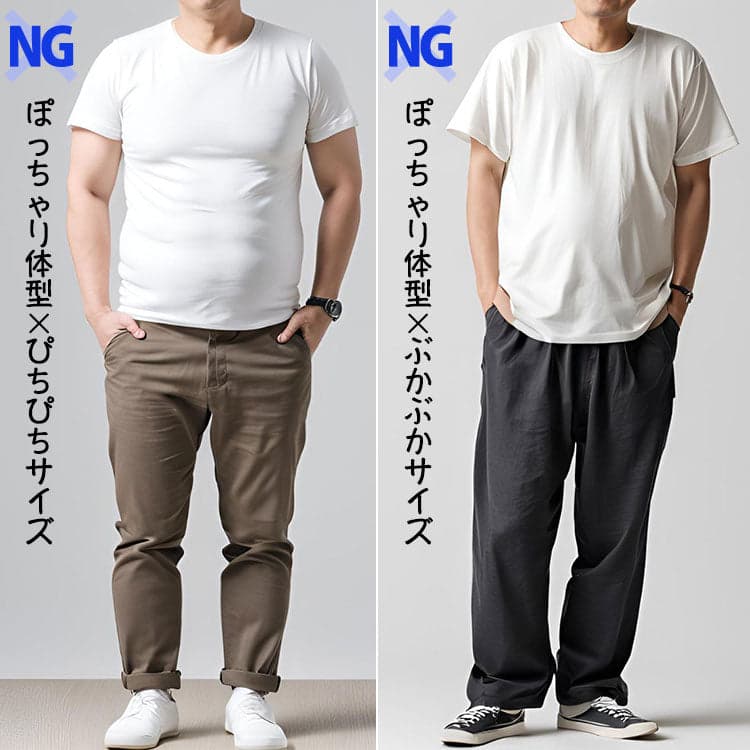 30代 ファッション メンズ 夏 ぽっちゃり 着こなし シルエット