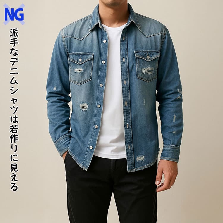 メンズの40代が避けたい派手なデザインのデニムシャツ