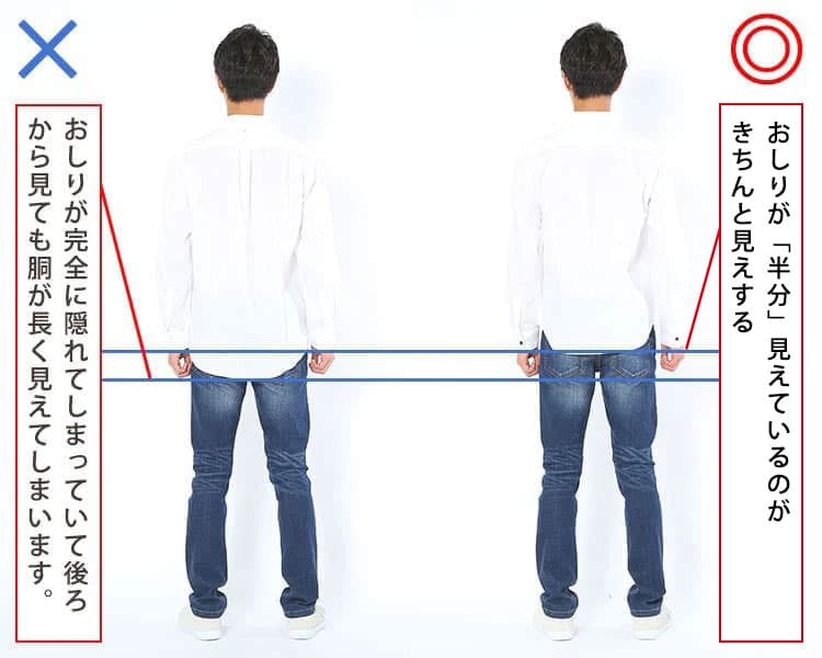 40代向けシャツの後ろ着丈比較画像