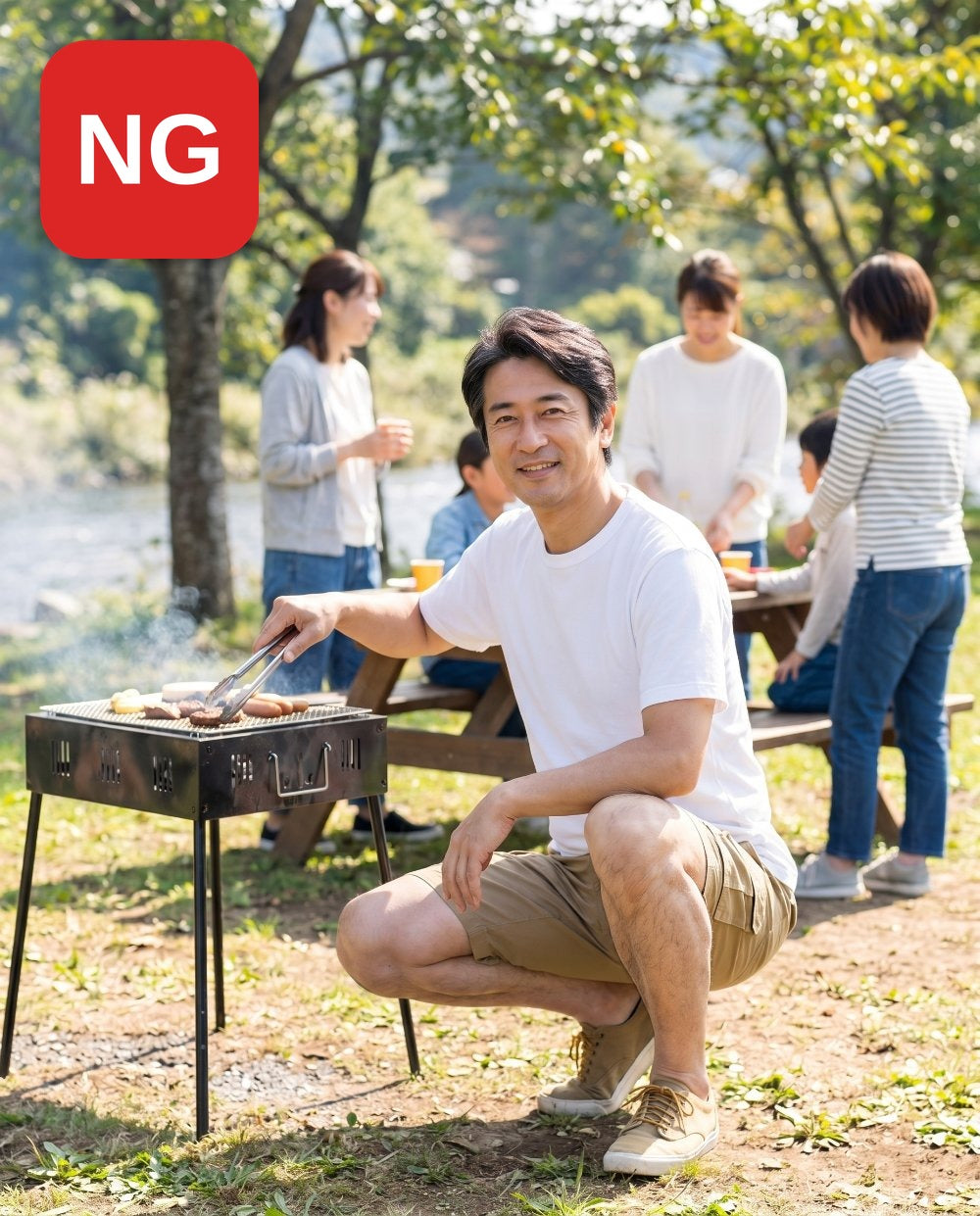 NG：Tシャツ×短パンで子供っぽく見える例