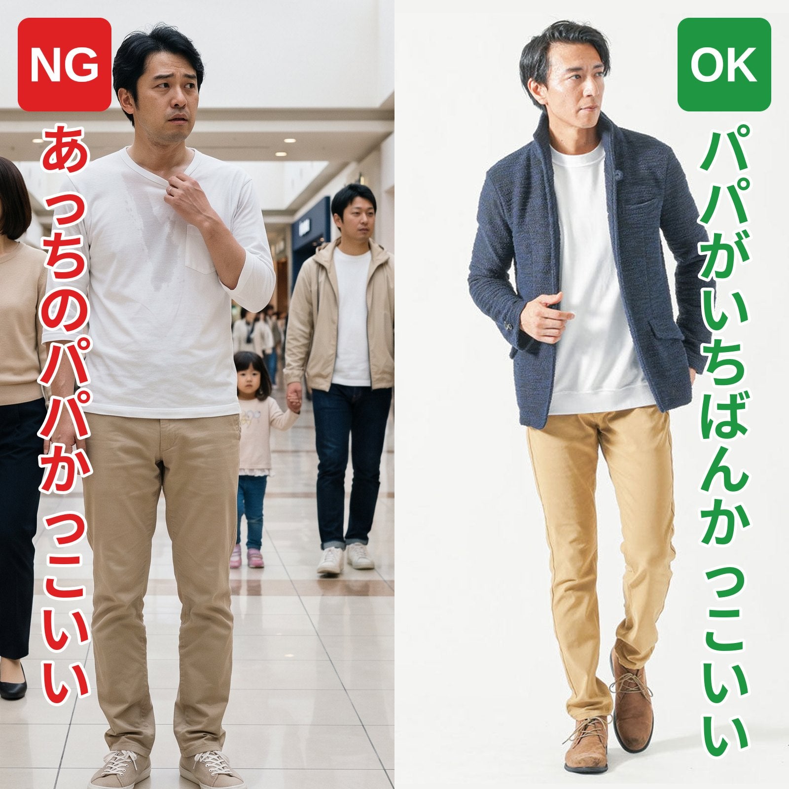 NG：あっちのパパのほうがかっこいい／OK：パパがいちばんかっこいい