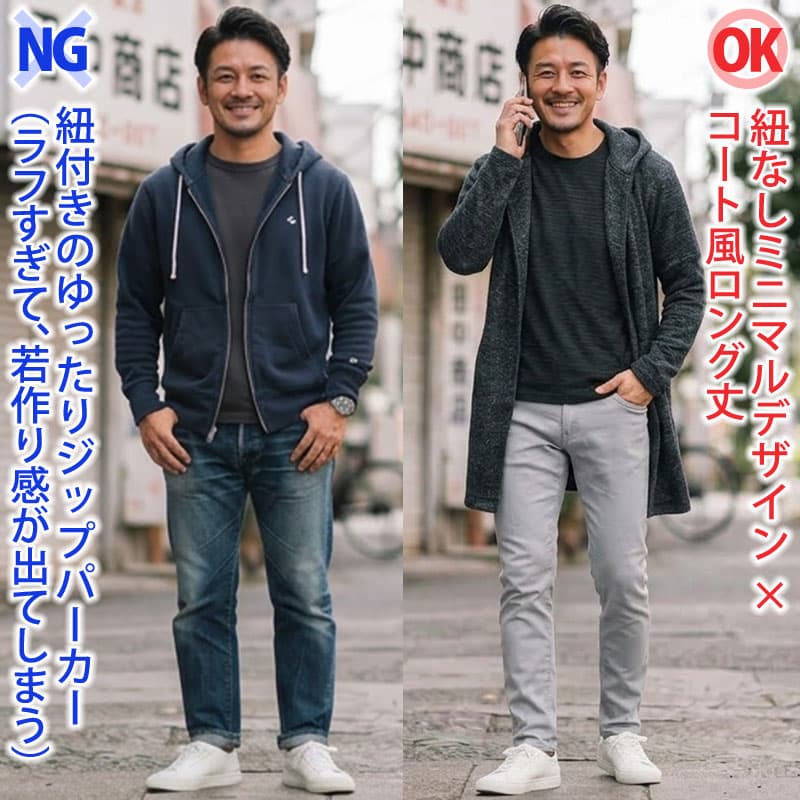 【40代・50代の秋服】女性から好印象なのはどっち？1