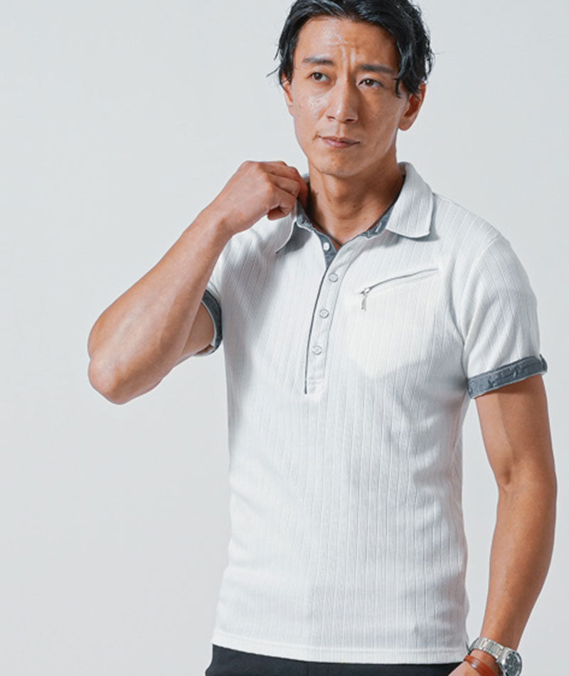 気温30℃以上になったら着る服メンズ3点コーデセット　白ポロシャツ×白Tシャツ×黒クロップドパンツ